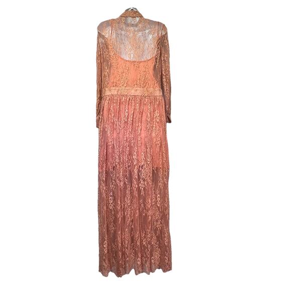 j ing limited pink sheer lace long sleeve button front lined Maxi Dress Size S - Picture 12 of 12